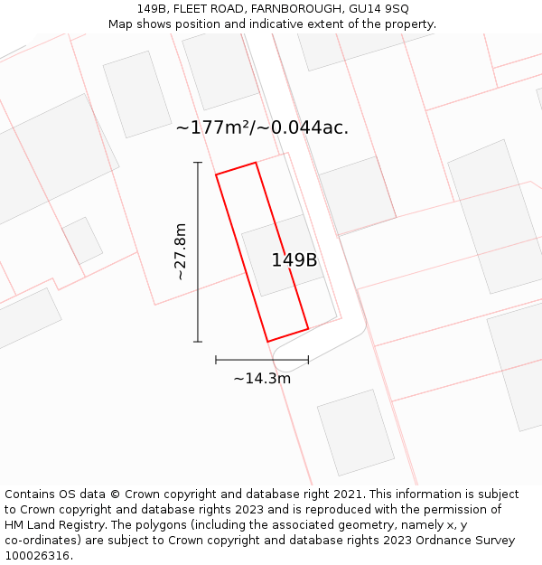 149B, FLEET ROAD, FARNBOROUGH, GU14 9SQ: Plot and title map