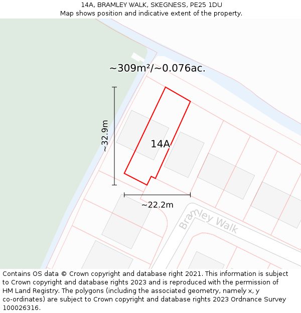 14A, BRAMLEY WALK, SKEGNESS, PE25 1DU: Plot and title map