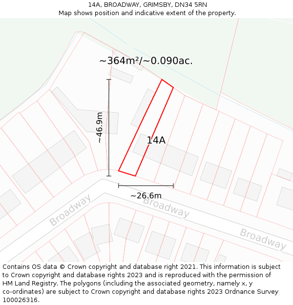 14A, BROADWAY, GRIMSBY, DN34 5RN: Plot and title map