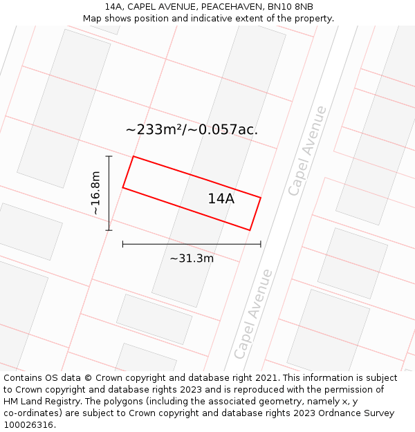 14A, CAPEL AVENUE, PEACEHAVEN, BN10 8NB: Plot and title map