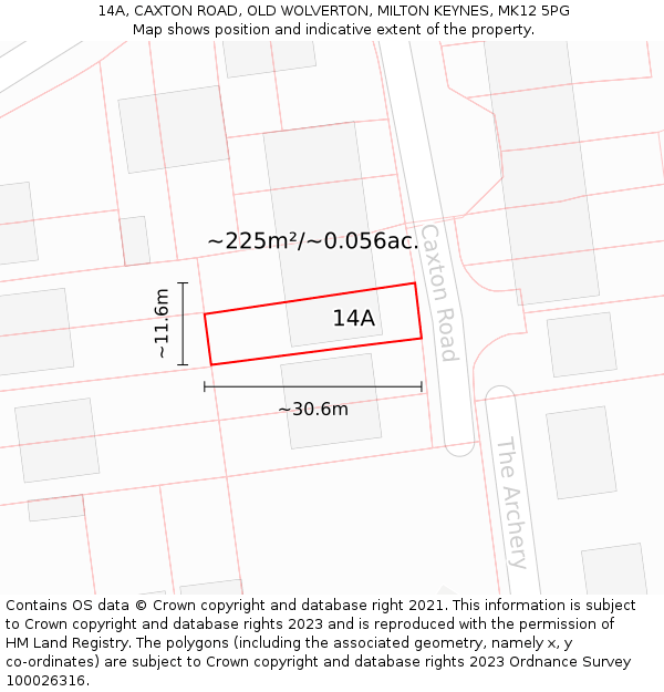 14A, CAXTON ROAD, OLD WOLVERTON, MILTON KEYNES, MK12 5PG: Plot and title map