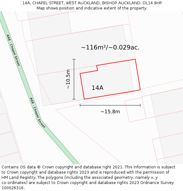 14A, CHAPEL STREET, WEST AUCKLAND, BISHOP AUCKLAND, DL14 9HP: Plot and title map