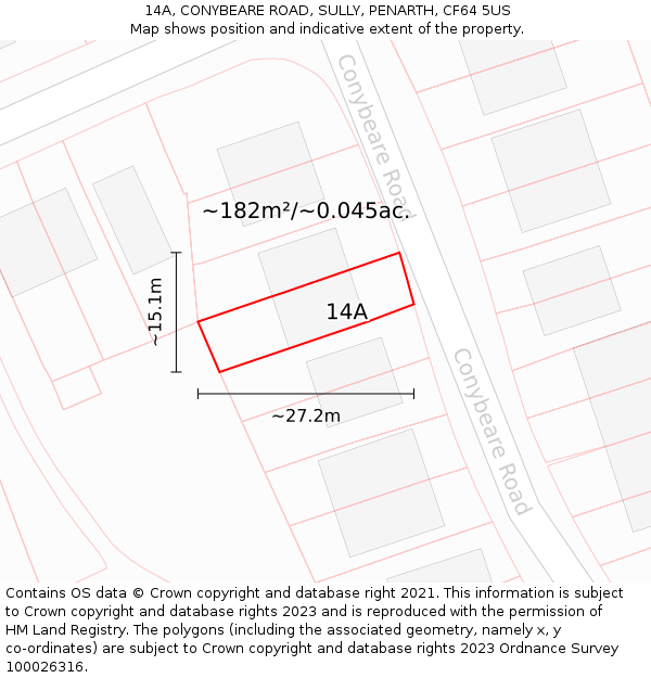 14A, CONYBEARE ROAD, SULLY, PENARTH, CF64 5US: Plot and title map