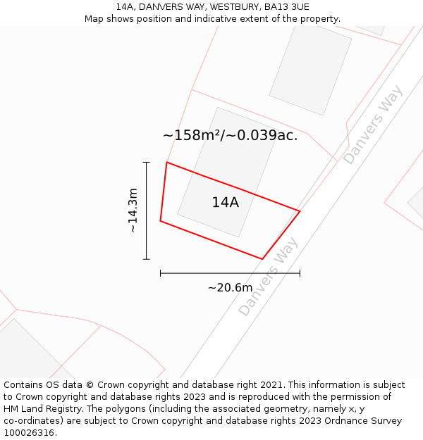 14A, DANVERS WAY, WESTBURY, BA13 3UE: Plot and title map