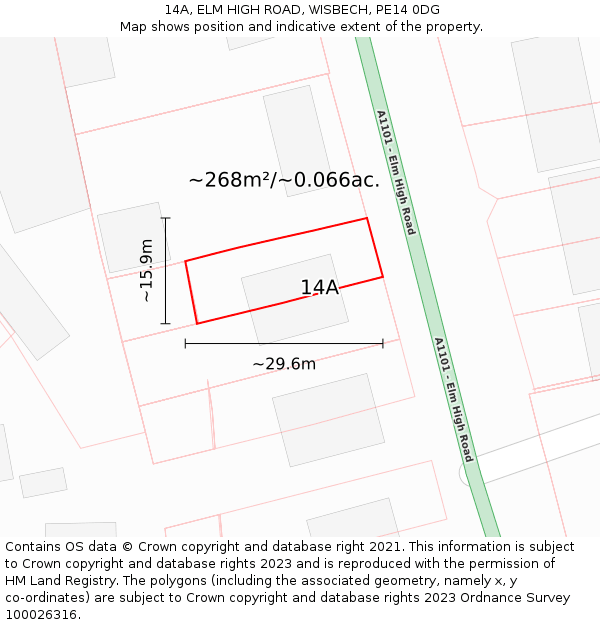 14A, ELM HIGH ROAD, WISBECH, PE14 0DG: Plot and title map