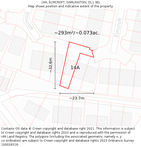 14A, ELMCROFT, DARLINGTON, DL1 3EL: Plot and title map