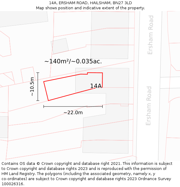 14A, ERSHAM ROAD, HAILSHAM, BN27 3LD: Plot and title map