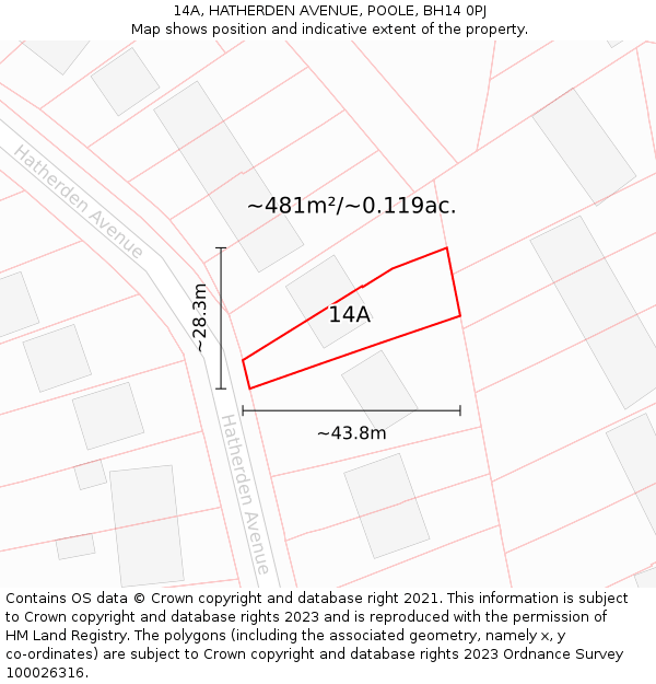 14A, HATHERDEN AVENUE, POOLE, BH14 0PJ: Plot and title map