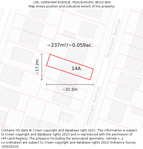 14A, HORSHAM AVENUE, PEACEHAVEN, BN10 8HX: Plot and title map