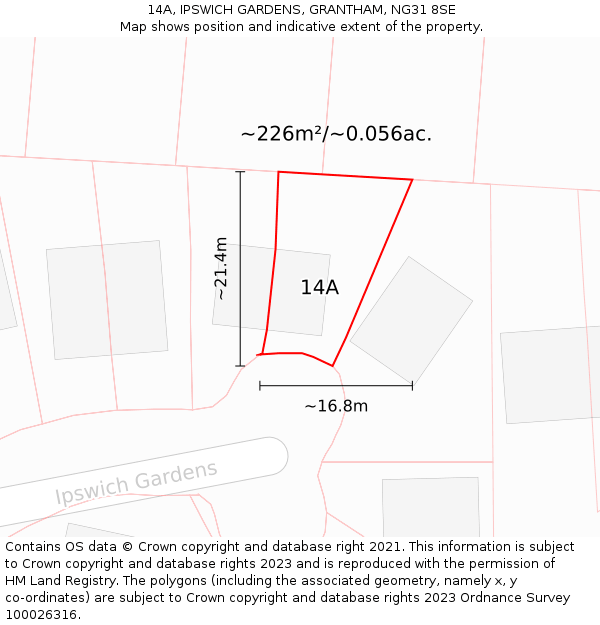 14A, IPSWICH GARDENS, GRANTHAM, NG31 8SE: Plot and title map