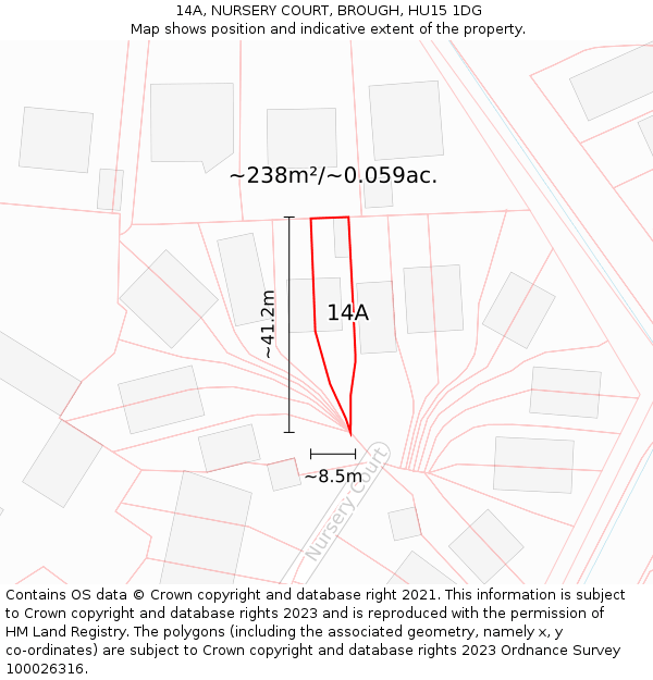 14A, NURSERY COURT, BROUGH, HU15 1DG: Plot and title map