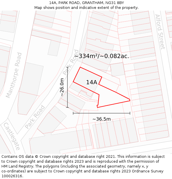 14A, PARK ROAD, GRANTHAM, NG31 8BY: Plot and title map