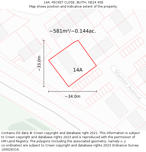 14A, PECKET CLOSE, BLYTH, NE24 4SE: Plot and title map