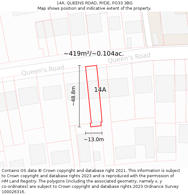 14A, QUEENS ROAD, RYDE, PO33 3BG: Plot and title map