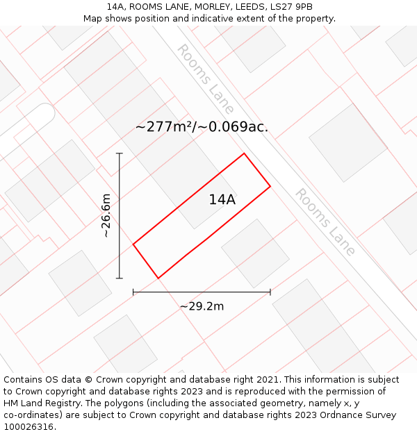 14A, ROOMS LANE, MORLEY, LEEDS, LS27 9PB: Plot and title map