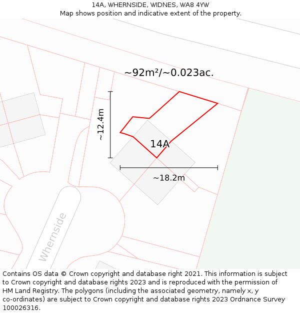 14A, WHERNSIDE, WIDNES, WA8 4YW: Plot and title map