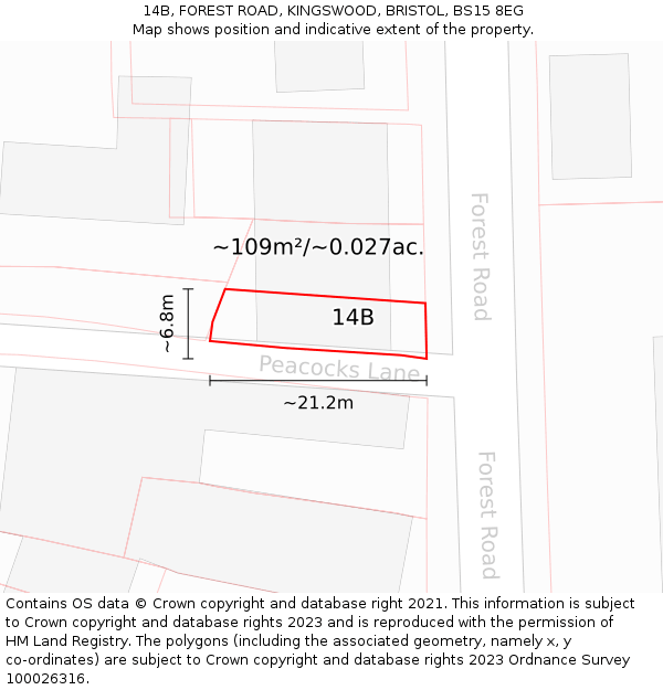 14B, FOREST ROAD, KINGSWOOD, BRISTOL, BS15 8EG: Plot and title map