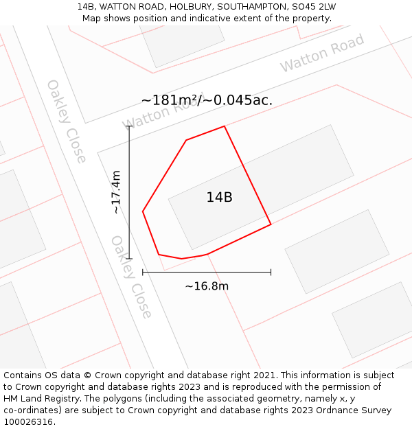 14B, WATTON ROAD, HOLBURY, SOUTHAMPTON, SO45 2LW: Plot and title map