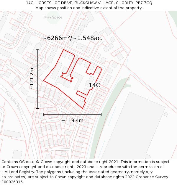 14C, HORSESHOE DRIVE, BUCKSHAW VILLAGE, CHORLEY, PR7 7GQ: Plot and title map