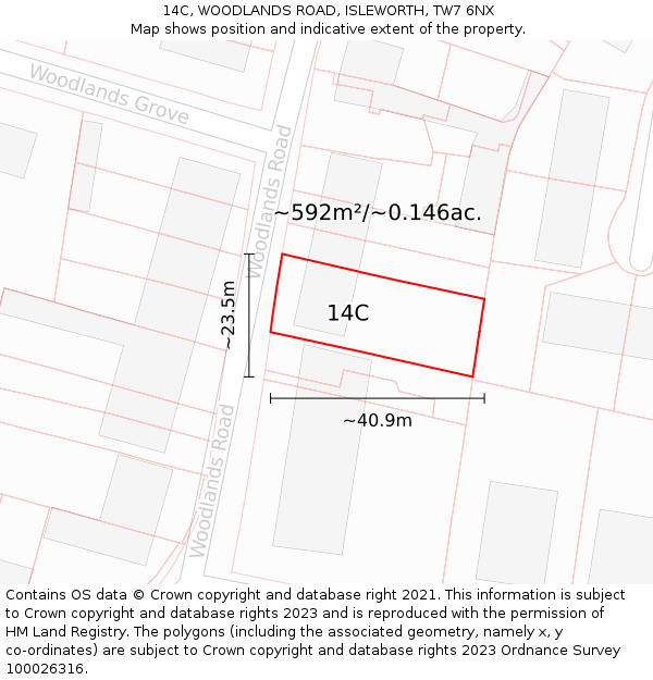 14C, WOODLANDS ROAD, ISLEWORTH, TW7 6NX: Plot and title map