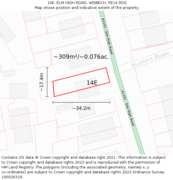 14E, ELM HIGH ROAD, WISBECH, PE14 0DG: Plot and title map