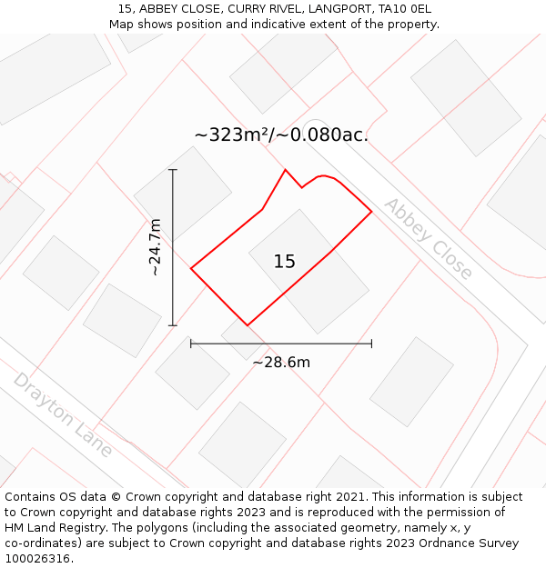 15, ABBEY CLOSE, CURRY RIVEL, LANGPORT, TA10 0EL: Plot and title map