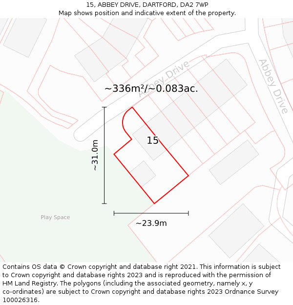 15, ABBEY DRIVE, DARTFORD, DA2 7WP: Plot and title map