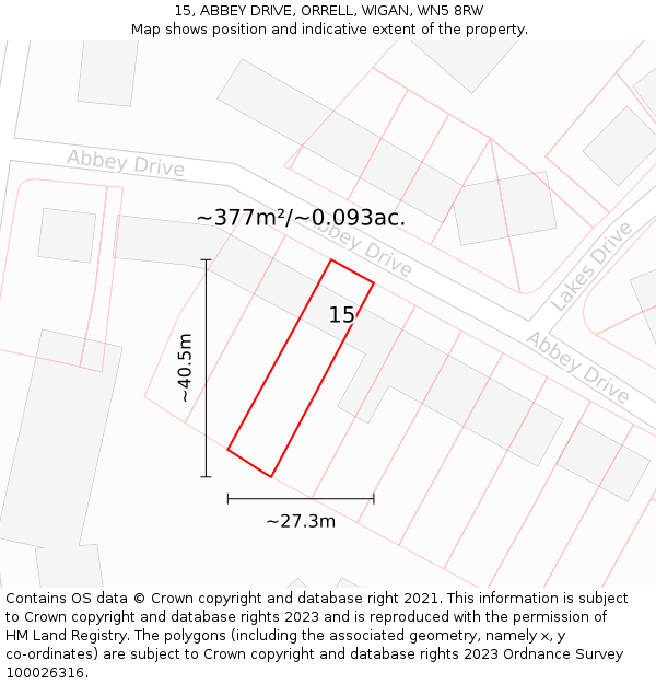 15, ABBEY DRIVE, ORRELL, WIGAN, WN5 8RW: Plot and title map