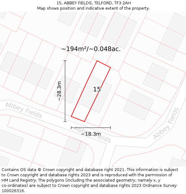 15, ABBEY FIELDS, TELFORD, TF3 2AH: Plot and title map