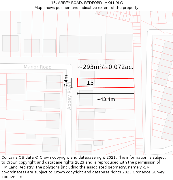 15, ABBEY ROAD, BEDFORD, MK41 9LG: Plot and title map