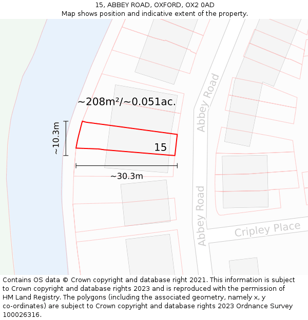 15, ABBEY ROAD, OXFORD, OX2 0AD: Plot and title map