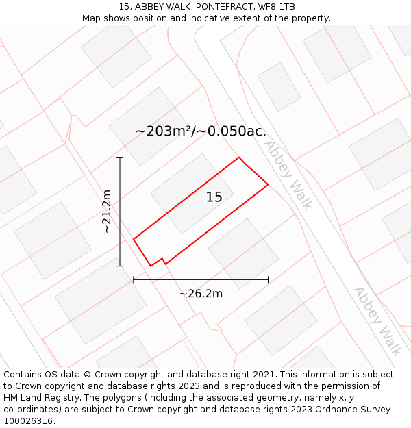 15, ABBEY WALK, PONTEFRACT, WF8 1TB: Plot and title map