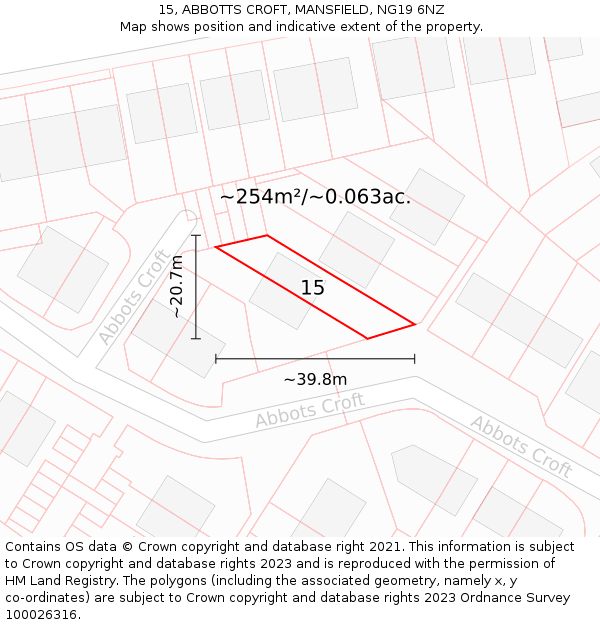15, ABBOTTS CROFT, MANSFIELD, NG19 6NZ: Plot and title map