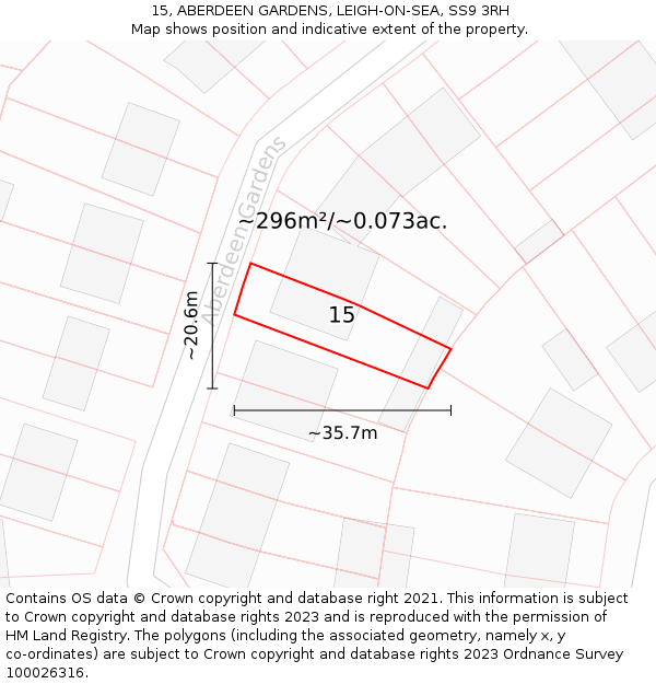 15, ABERDEEN GARDENS, LEIGH-ON-SEA, SS9 3RH: Plot and title map