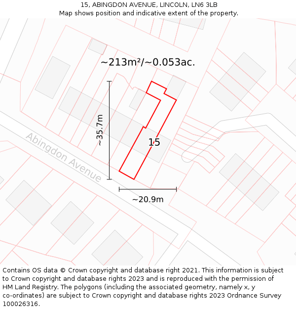 15, ABINGDON AVENUE, LINCOLN, LN6 3LB: Plot and title map