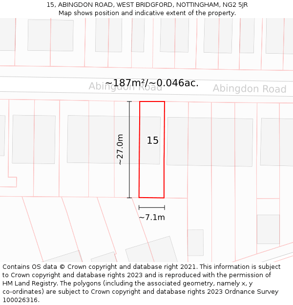 15, ABINGDON ROAD, WEST BRIDGFORD, NOTTINGHAM, NG2 5JR: Plot and title map