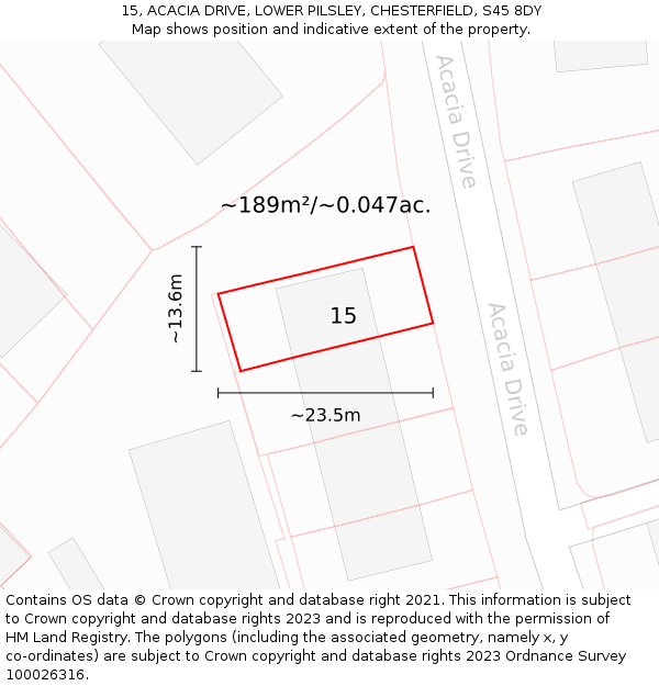 15, ACACIA DRIVE, LOWER PILSLEY, CHESTERFIELD, S45 8DY: Plot and title map