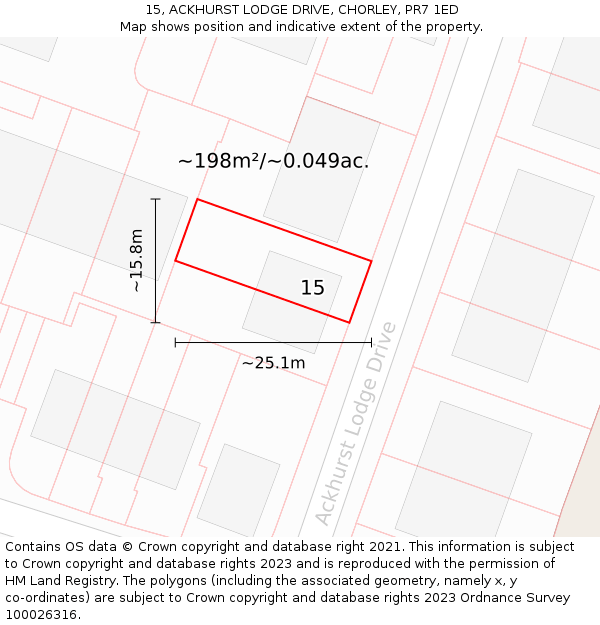 15, ACKHURST LODGE DRIVE, CHORLEY, PR7 1ED: Plot and title map