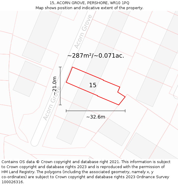 15, ACORN GROVE, PERSHORE, WR10 1PQ: Plot and title map