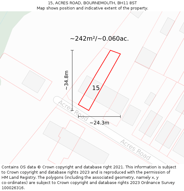 15, ACRES ROAD, BOURNEMOUTH, BH11 8ST: Plot and title map