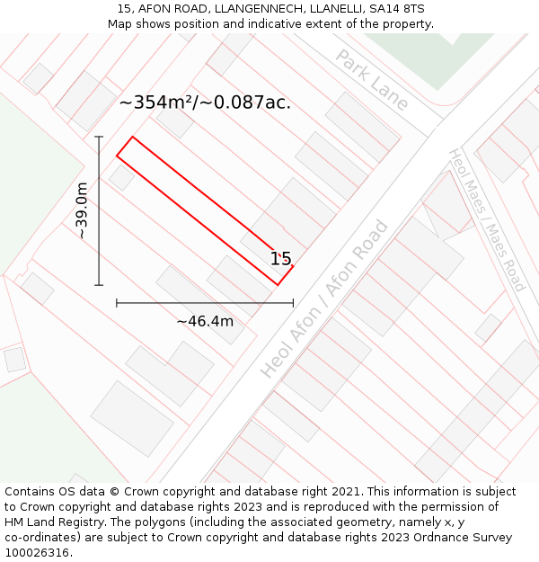 15, AFON ROAD, LLANGENNECH, LLANELLI, SA14 8TS: Plot and title map