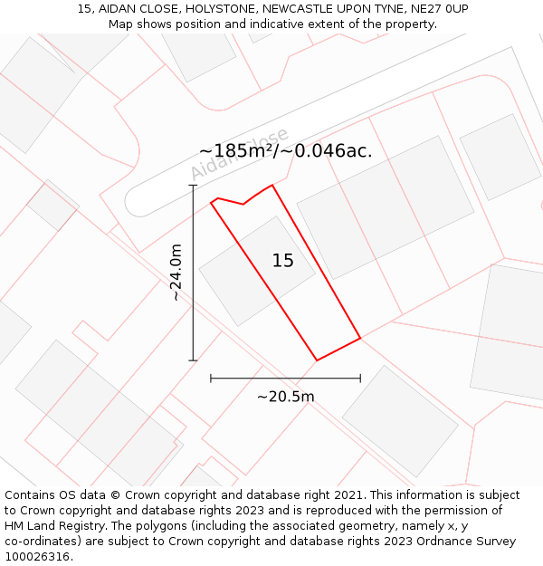 15, AIDAN CLOSE, HOLYSTONE, NEWCASTLE UPON TYNE, NE27 0UP: Plot and title map
