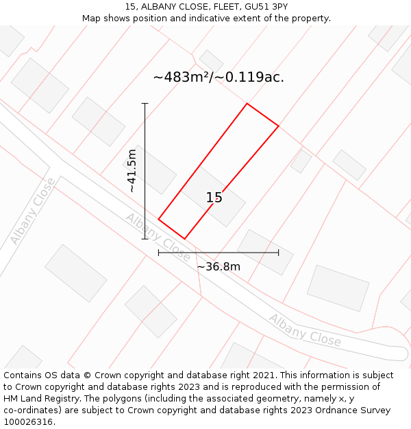 15, ALBANY CLOSE, FLEET, GU51 3PY: Plot and title map