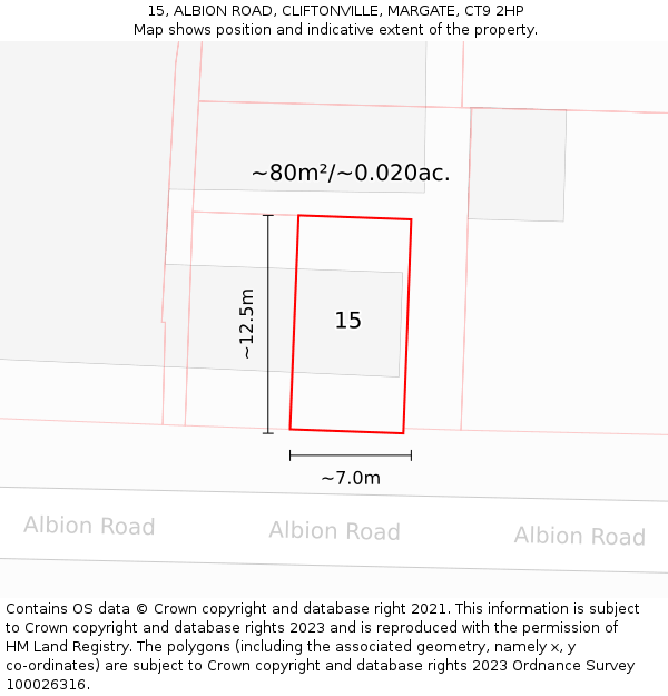 15, ALBION ROAD, CLIFTONVILLE, MARGATE, CT9 2HP: Plot and title map