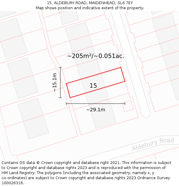 15, ALDEBURY ROAD, MAIDENHEAD, SL6 7EY: Plot and title map