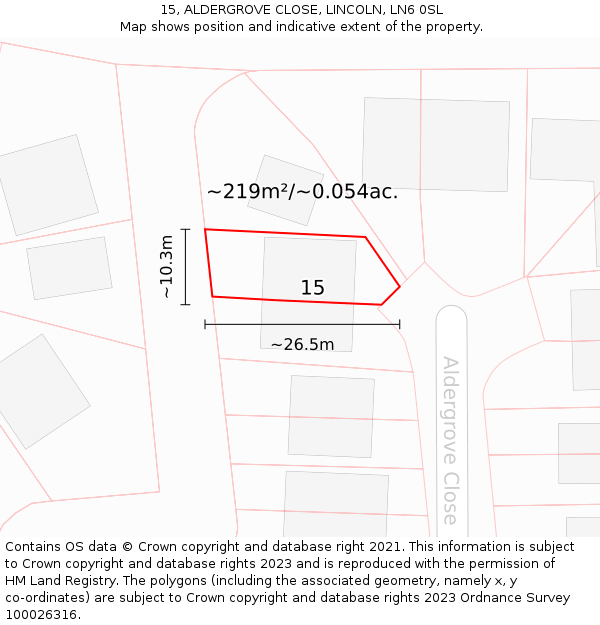 15, ALDERGROVE CLOSE, LINCOLN, LN6 0SL: Plot and title map