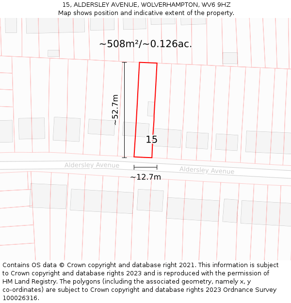 15, ALDERSLEY AVENUE, WOLVERHAMPTON, WV6 9HZ: Plot and title map