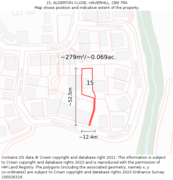 15, ALDERTON CLOSE, HAVERHILL, CB9 7RA: Plot and title map