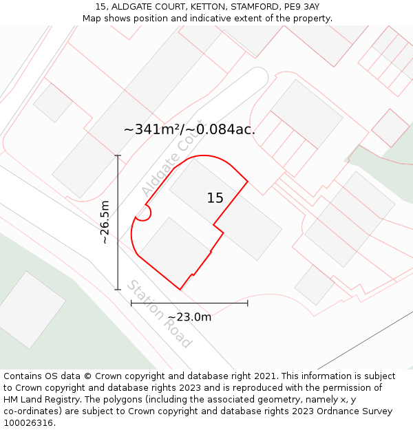 15, ALDGATE COURT, KETTON, STAMFORD, PE9 3AY: Plot and title map
