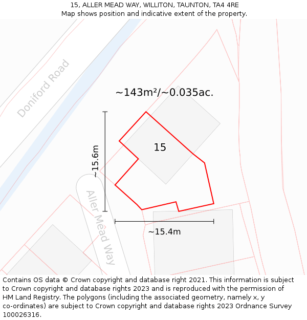 15, ALLER MEAD WAY, WILLITON, TAUNTON, TA4 4RE: Plot and title map